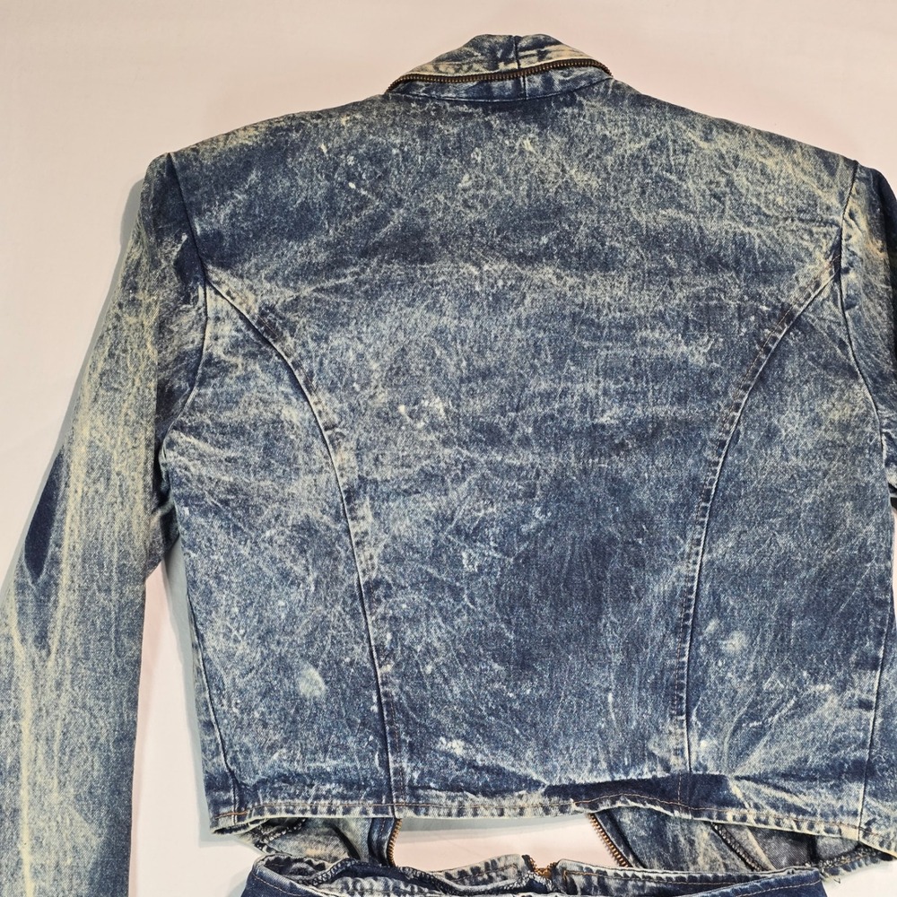 Champagne West Vintage 80s Acid Wash Denim Jacket and Skirt Set Blue Size 9/10 - Picture 14 of 15
